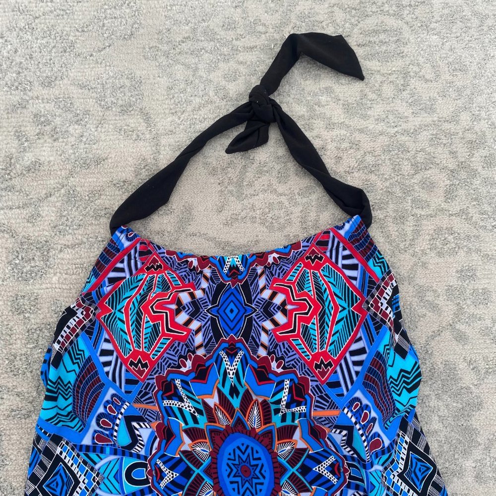 Aqua Green Blue Geometric Tankini Top Size Small Halter NWT - Picture 2 of 10